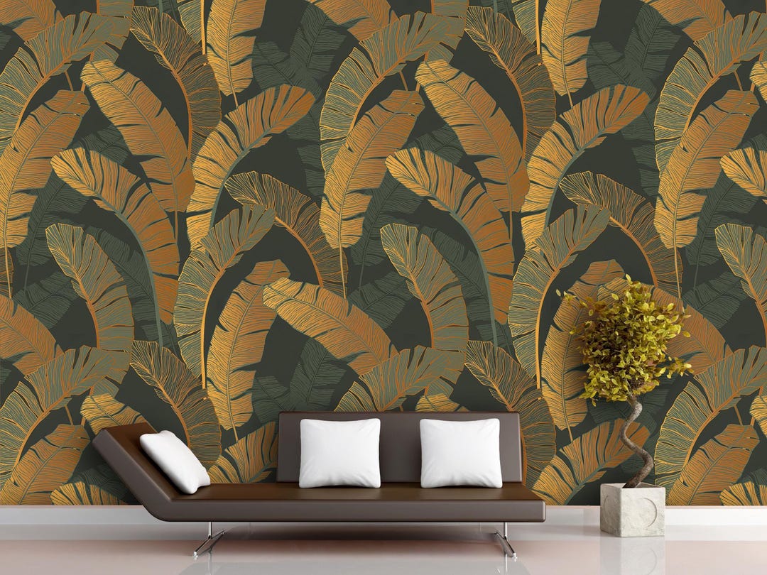 Retro Tropical Leaves Wall Mural - Easy Peel and Stick Wallpaper - Etsy