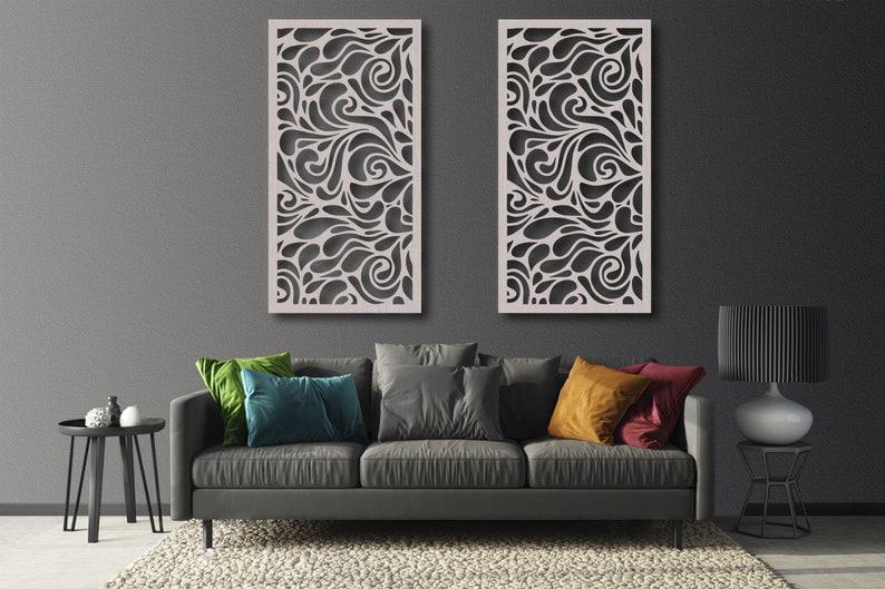 Wooden Laser Cut Panels Floral Pattern Abstract Flowers and Branches