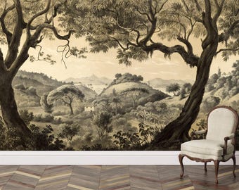 Rustic Charm: Vintage Countryside Landscape Removable Wallpaper