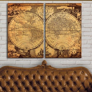 Vintage Cartography: Multi Panel Art Print of World Map