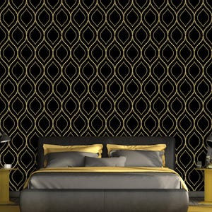 Golden geometric pattern on black background - trendy wallpaper