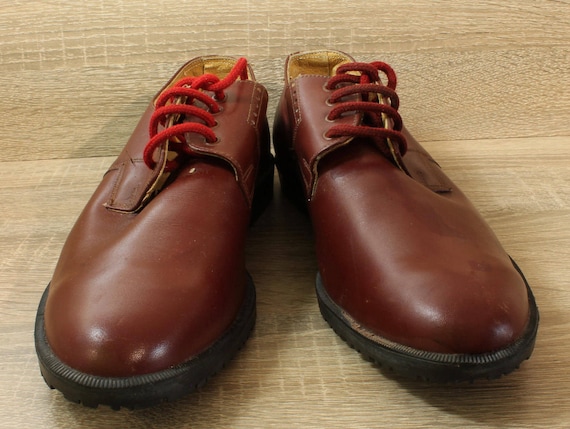 Vintage 60s Mens Red Leather Shoes, Size EU 42, Si