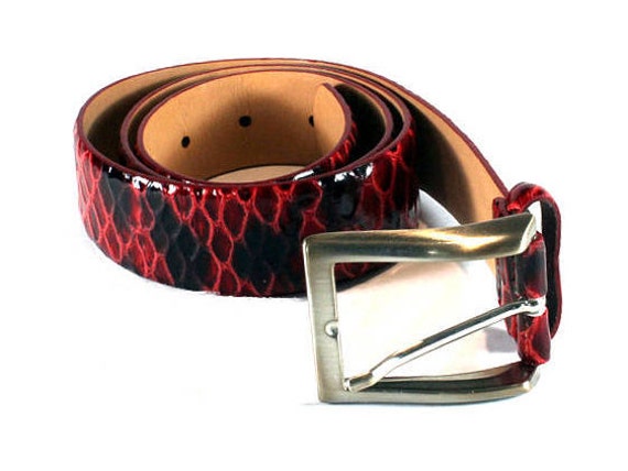 Vintage Red Leather Belt, Leather Belt, Belts, Wom