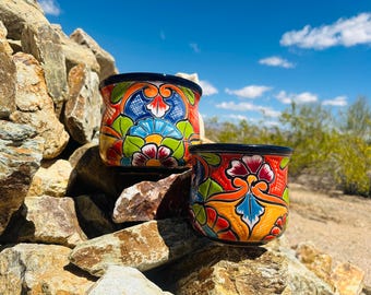 Handcrafted Talavera Style Planter MINI SMALL Pot Colorful Hand Painted Mexican Clay Pottery