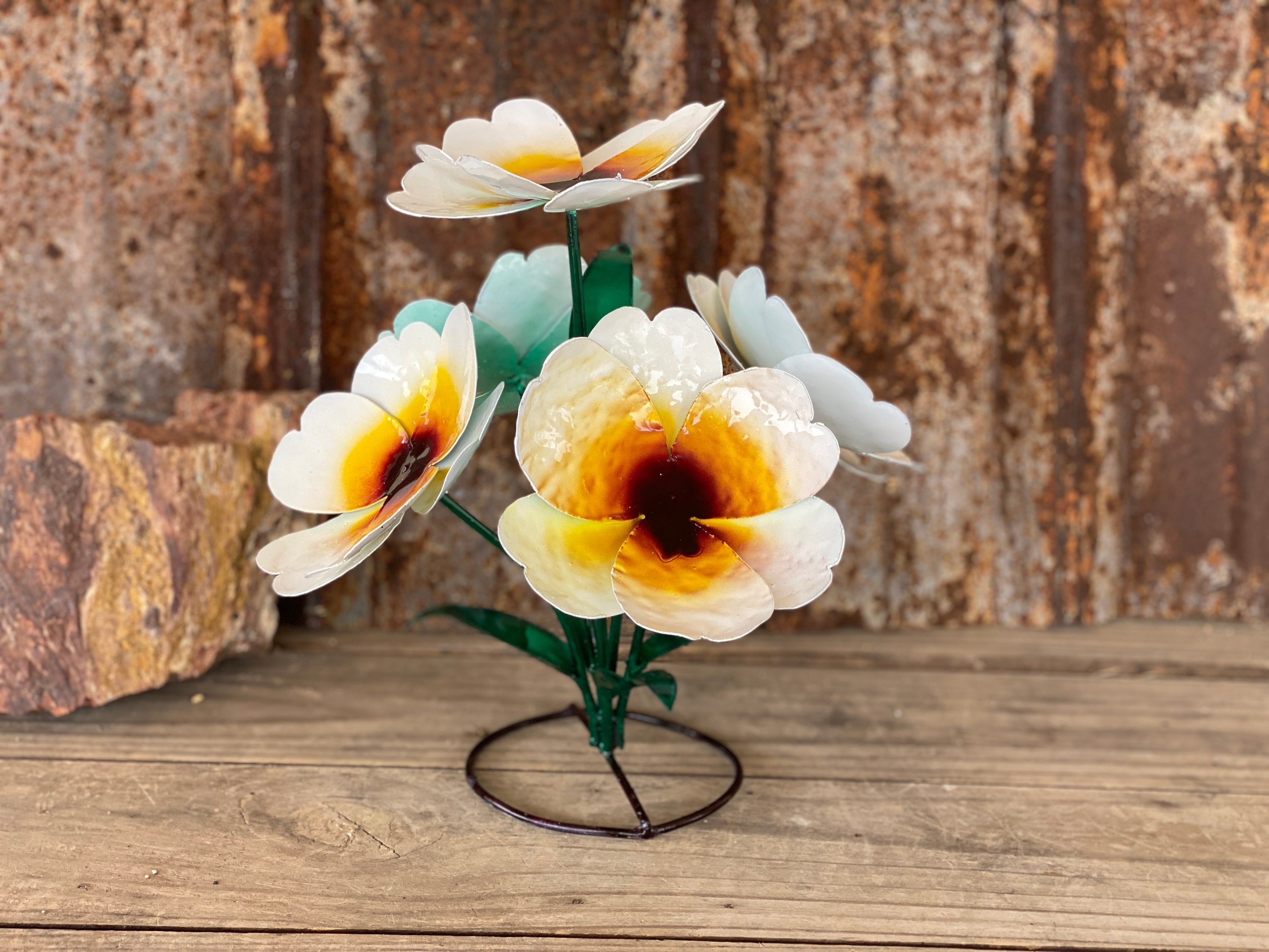 Rustic Handcrafted Vibrant Metal Flowers Metal Bouquet Poppy
