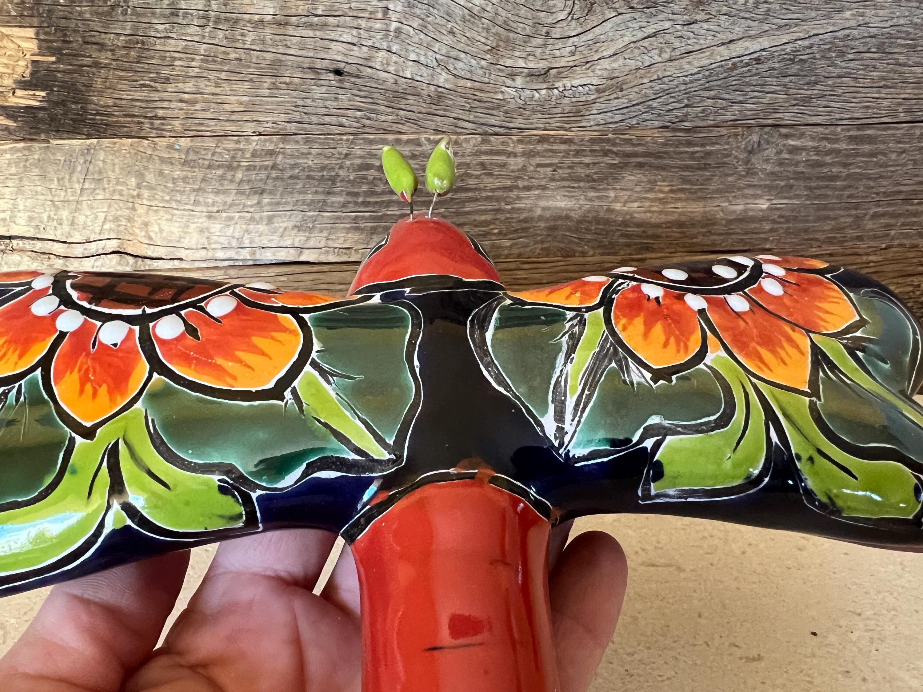 Handcrafted Talavera Style Clay Dragonfly: Hand Painted Mexican