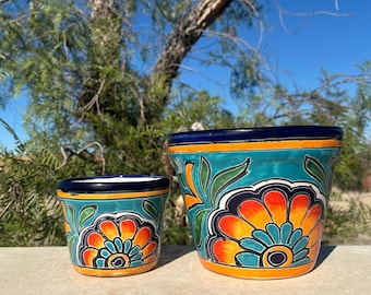 Handcrafted Talavera Style MINI SMALL Pot Hand-Painted Clay Planter: Vibrant Mexican Pottery