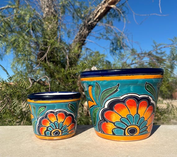 Handcrafted Talavera Style MINI SMALL Pot Hand-painted Clay