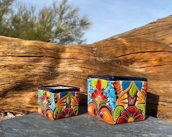 Handcrafted Talavera Clay Planter: Hand-Painted Mexican Pottery (Slightly Flawed)