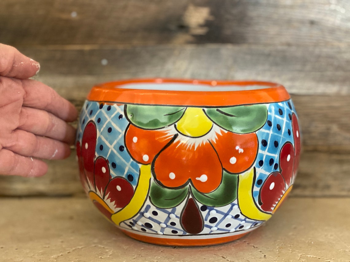 Handcrafted Talavera Fish Bowl Planter Hand Painted Flowers | Etsy