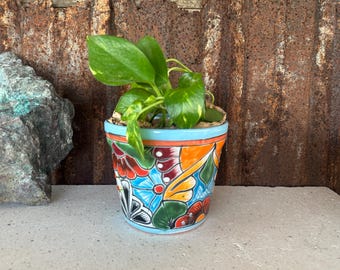 Handcrafted Talavera Pot Hand-Painted Clay Planter: Colorful Mexican Pottery
