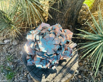 Handcrafted Metal Echeveria Yard Art: Rustic Hand Painted Cactus Succulent
