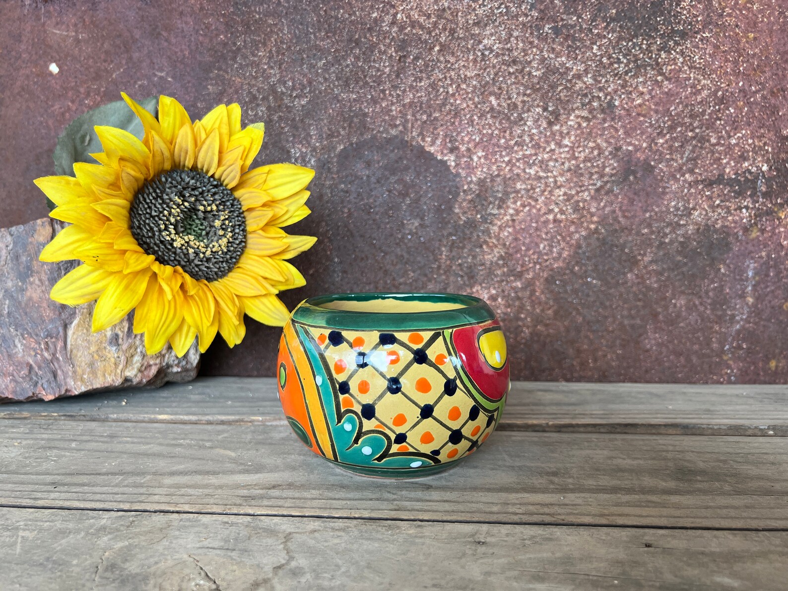 Handcrafted Talavera Fish Bowl Planter Hand Painted Flowers Etsy