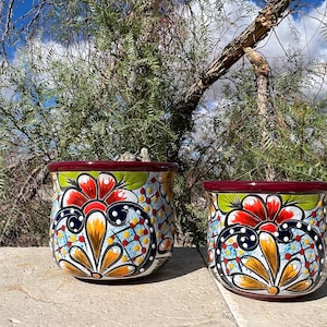 Handcrafted Talavera Planter MINI SMALL Pot Colorful Hand Painted Flowers Mexican Clay Pottery