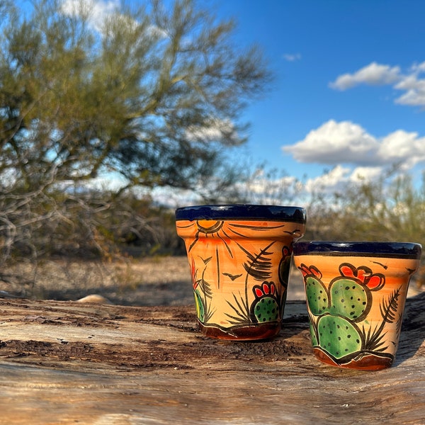 Flawed Discounted Handcrafted TINY MINI Talavera Planter Pot Colorful Hand Painted Flowers Mexican Clay Pottery