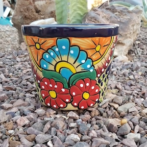 Handcrafted SMALL Talavera Planter Pot Colorful Hand Painted Mexican Clay Pottery