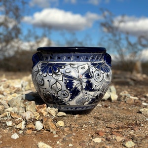 Flawed Discounted Delightful Handcrafted Talavera Planter Colorful Hand Painted Mexican Clay Pottery