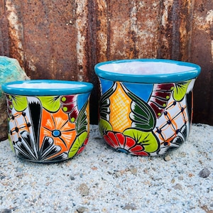 Handcrafted Talavera Planter Pot Colorful Hand Painted Flowers Mexican Clay Pottery