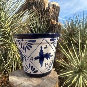 Slightly Flawed Discounted Handcrafted Talavera Planter Pot Colorful Hand Painted Flowers Mexican Clay Pottery