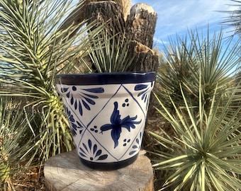 Handcrafted Talavera Style Planter Pot Colorful Hand Painted Flowers Mexican Clay Pottery