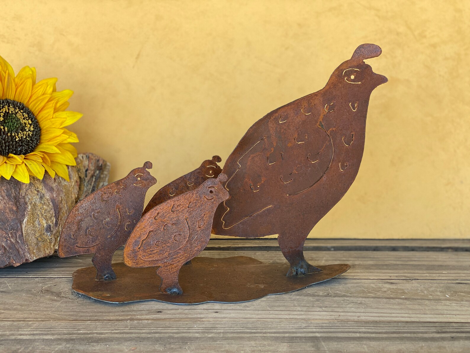 Rusty Metal Yard Art Quail Scene Metal Desert Bird Etsy
