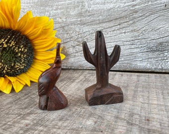 Carved Mexican Ironwood Duo Desert Saguaro and Quail
