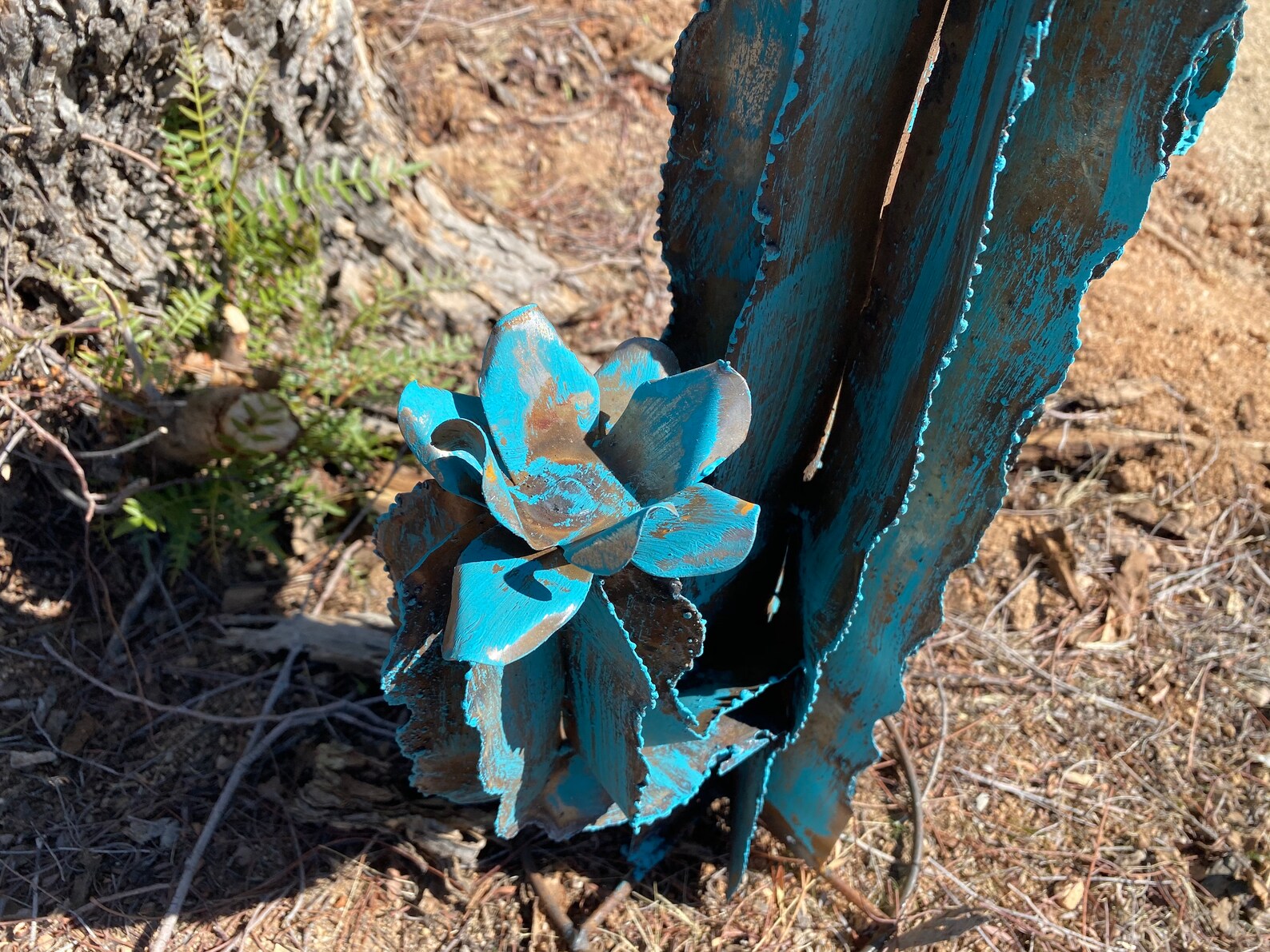 Rustic Turquoise Metal Saguaro Cactus Mexican Metal Yard Art Etsy