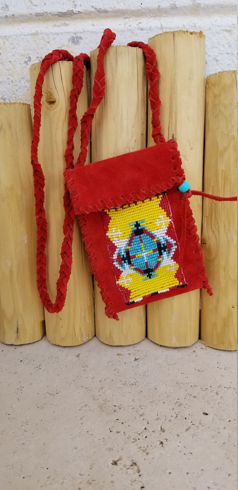 Handmade Suede Beaded pouch purse