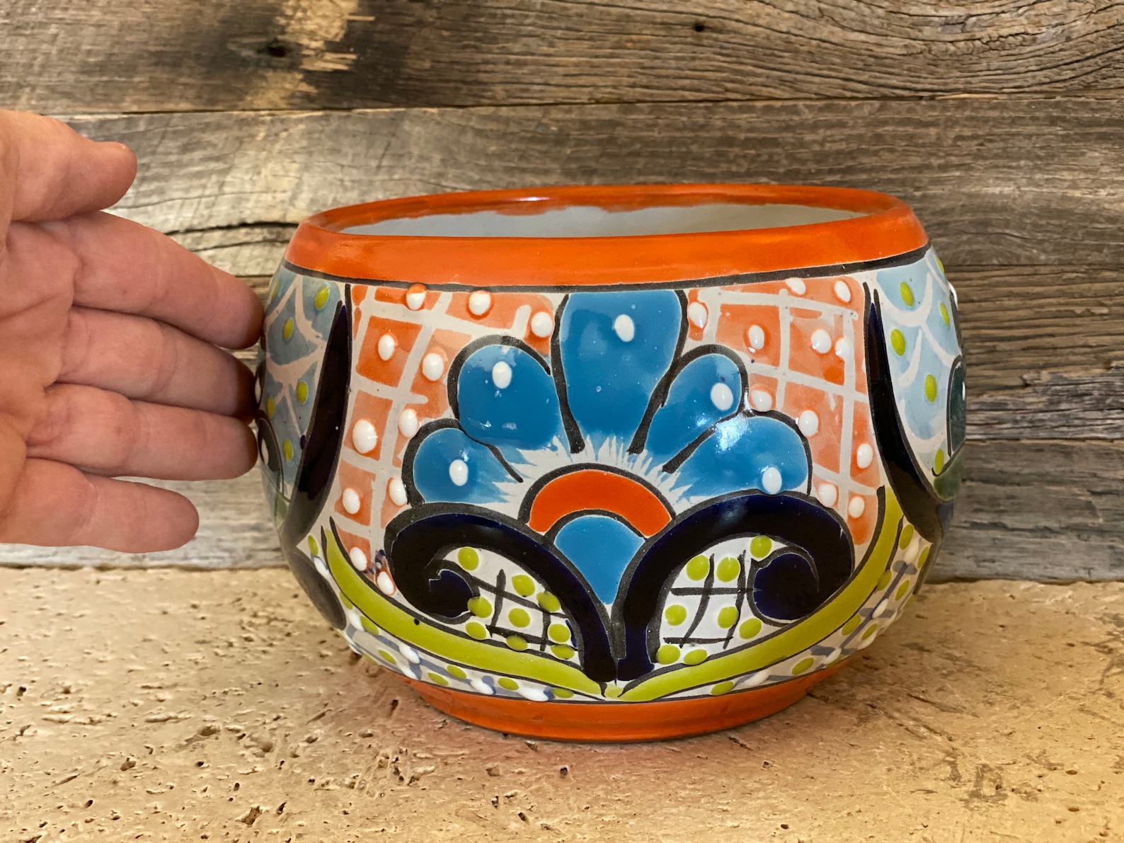 Handcrafted Talavera Fish Bowl Planter Hand Painted Flowers | Etsy