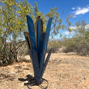 Handcrafted Metal Agave Sculpture: Rustic Arizona Desert Yard Art