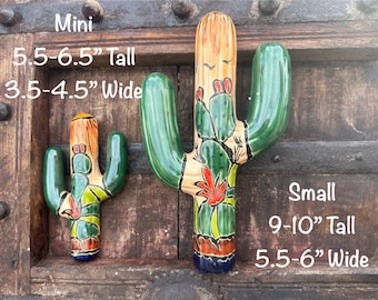 Handcrafted Talavera Style MINI SMALL Clay Saguaro Hand Painted Cactus Colorful Mexican Folk Art