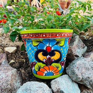 Handcrafted Clay Talavera Planter Vibrant Pot Colorful Hand Painted Flowers Mexican Clay Pottery