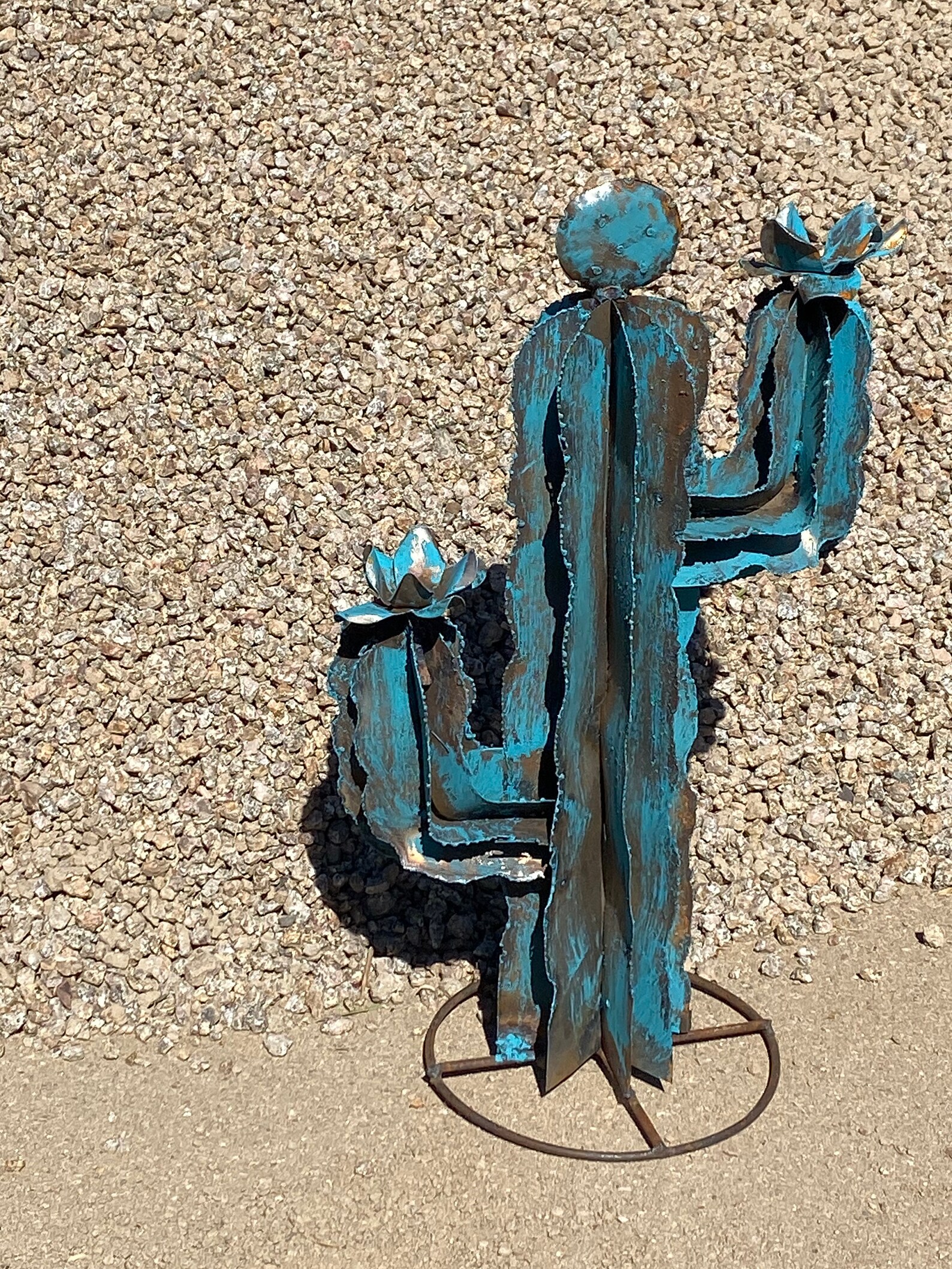Rustic Turquoise Metal Saguaro Cactus Mexican Metal Yard Art Etsy