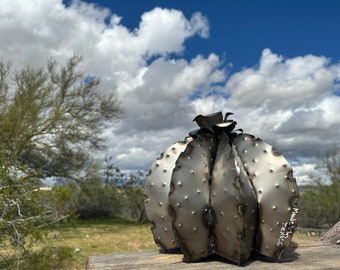 Flawed Discounted Rustic Blooming Barrel Cactus Arizona Desert Cactus Mexican Metal Yard Art