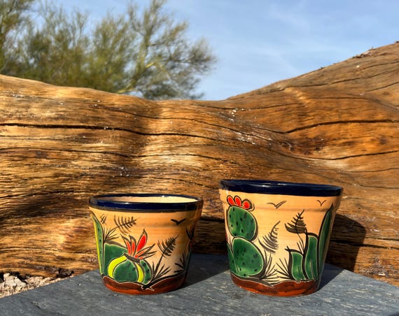 Handcrafted Talavera Style MINI SMALL Pot: Hand Painted Desert