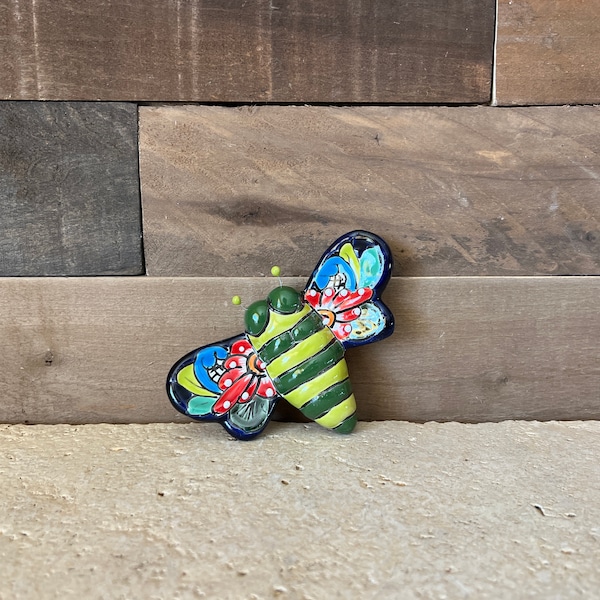 Vibrant Handcrafted Mini Talavera Bee Handcrafted Colorful Mexican Clay Pottery Hand Painted Folk Art