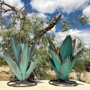 Rustic Hand Painted TINY MINI Metal Agave Arizona Landscape Desert Cactus Metal Yard Art