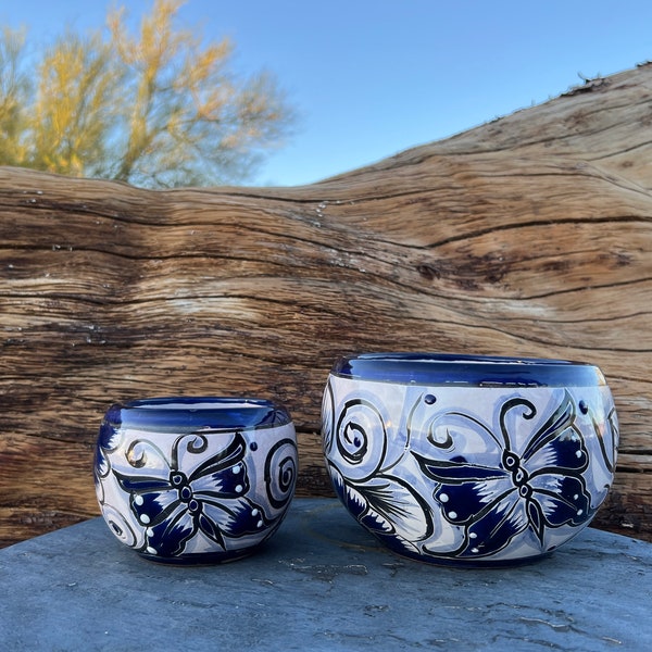 Handcrafted Talavera Fish Bowl Planter Hand Painted Flowers Clay Pot Colorful Mexican Clay Pottery