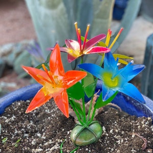 Handcrafted Vibrant MultiColor Metal Flower Bouquet Yard Art Metal Landscape Flowers
