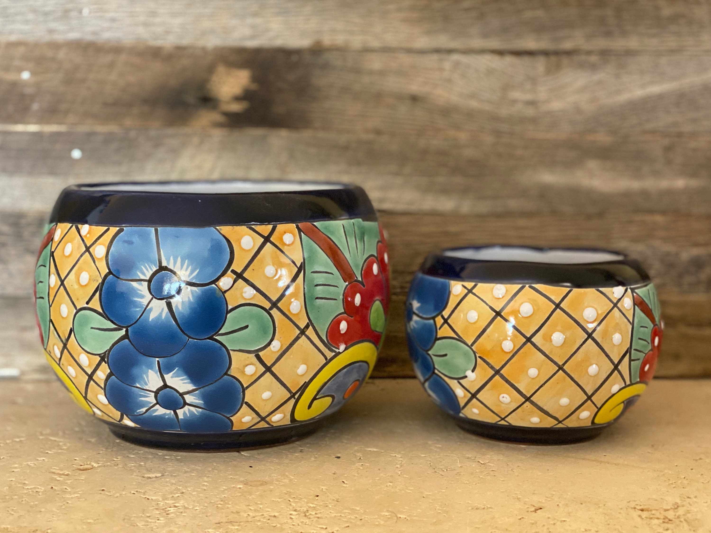 Handcrafted Talavera Fish Bowl Planter Hand Painted Flowers Etsy