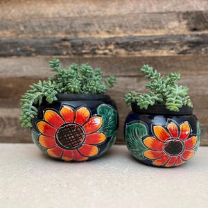 Slightly Flawed Discounted Sunflower Handcrafted Talavera Planter Pot Colorful Hand Painted