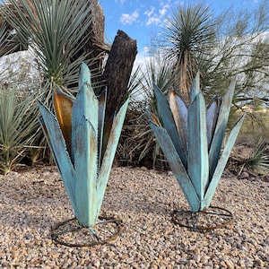 Rustic Hand Painted Metal Agave Arizona Landscape Desert Cactus Metal Yard Art