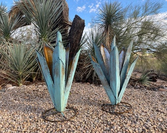 Rustic Hand Painted Metal Agave Arizona Landscape Desert Cactus Metal Yard Art