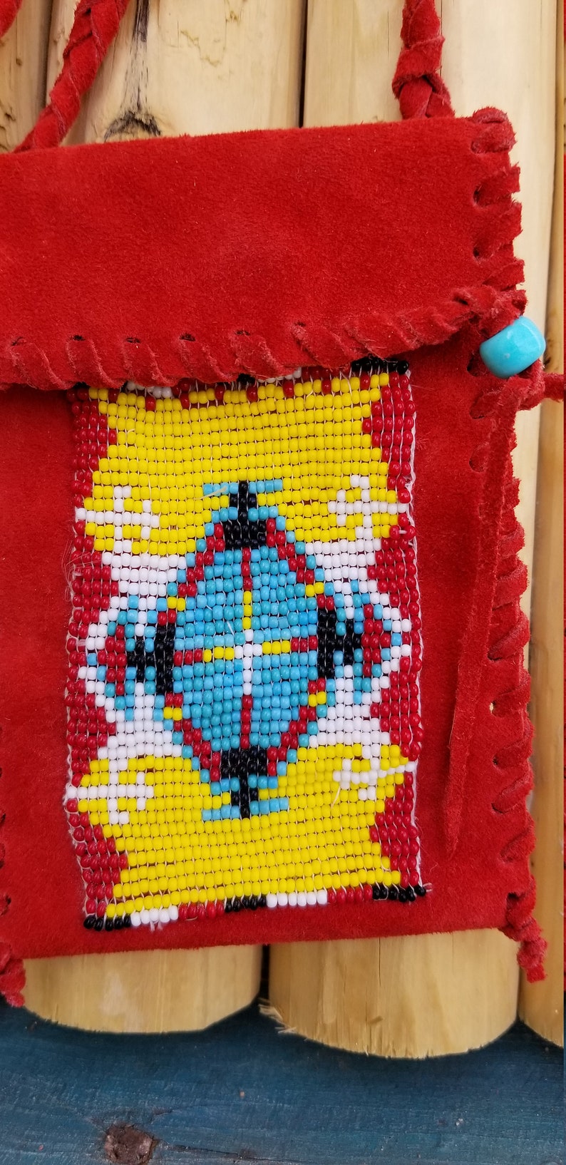 Handmade Suede Beaded pouch purse