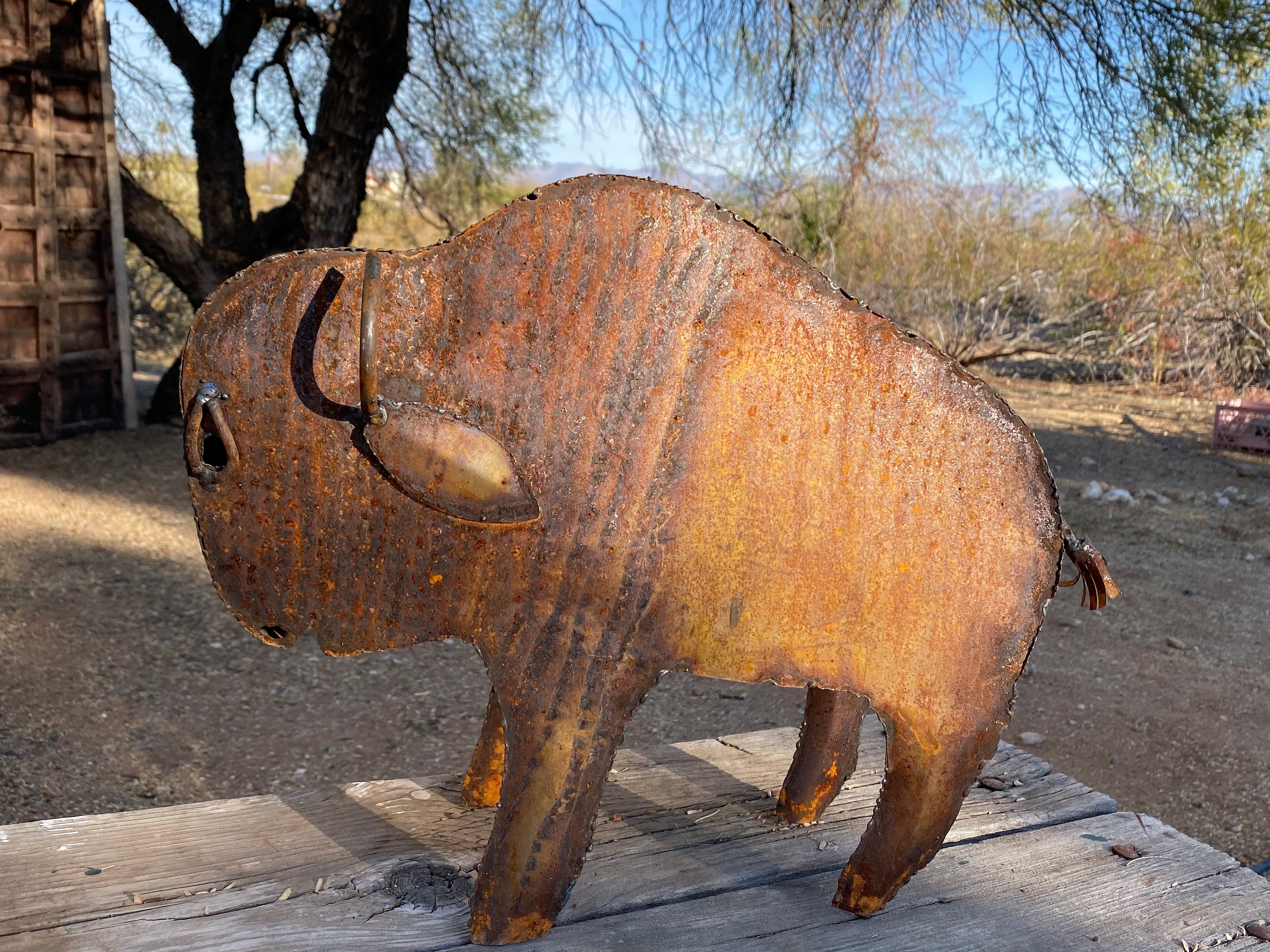 Handcrafted Rusty Metal Buffalo Bison Mexican Yard Art Metal Etsy