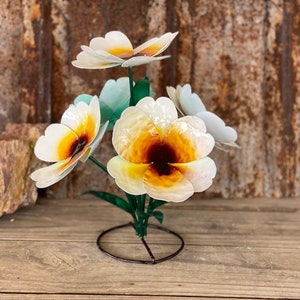 Discounted Flawed Handcrafted Vibrant Small Metal Flower Bouquet Yard Art Metal Landscape Flowers