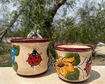 Handcrafted Talavera Planter Pot Colorful Hand Painted Flowers Mexican Clay Pottery