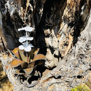 Handcrafted MINI Metal Blooming Agave Arizona Desert Cactus Handmade Metal Yard Art
