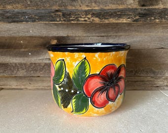 Handcrafted Talavera Style Planter SMALL Pot Colorful Hand Painted Mexican Clay Pottery