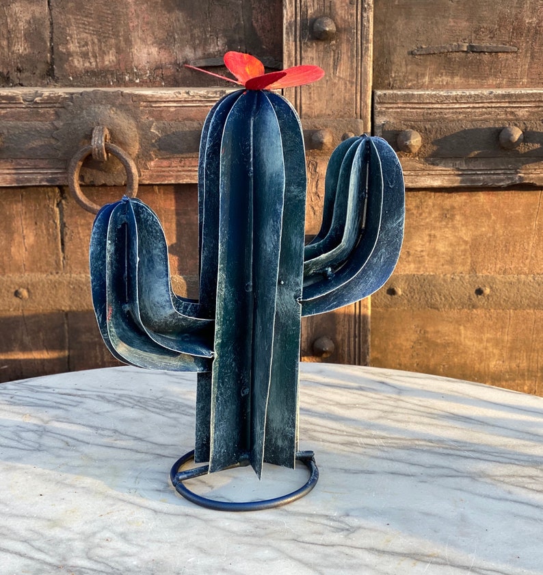 Handpainted Small Saguaro Cactus Mexican Metal Yard Art Desert Etsy